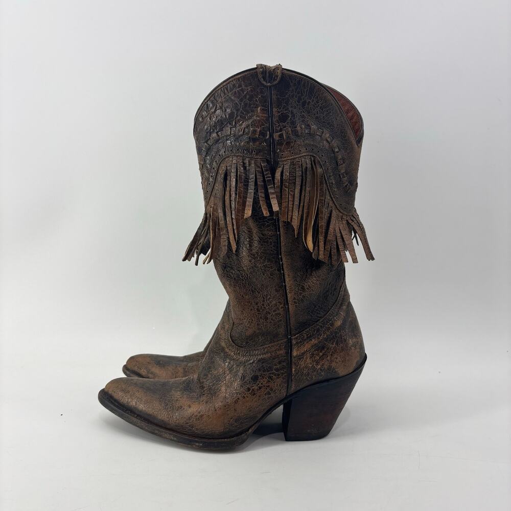 Vintage Womens Size 10 Cowboy Boots Fringe Brown Leather Cowboycore
